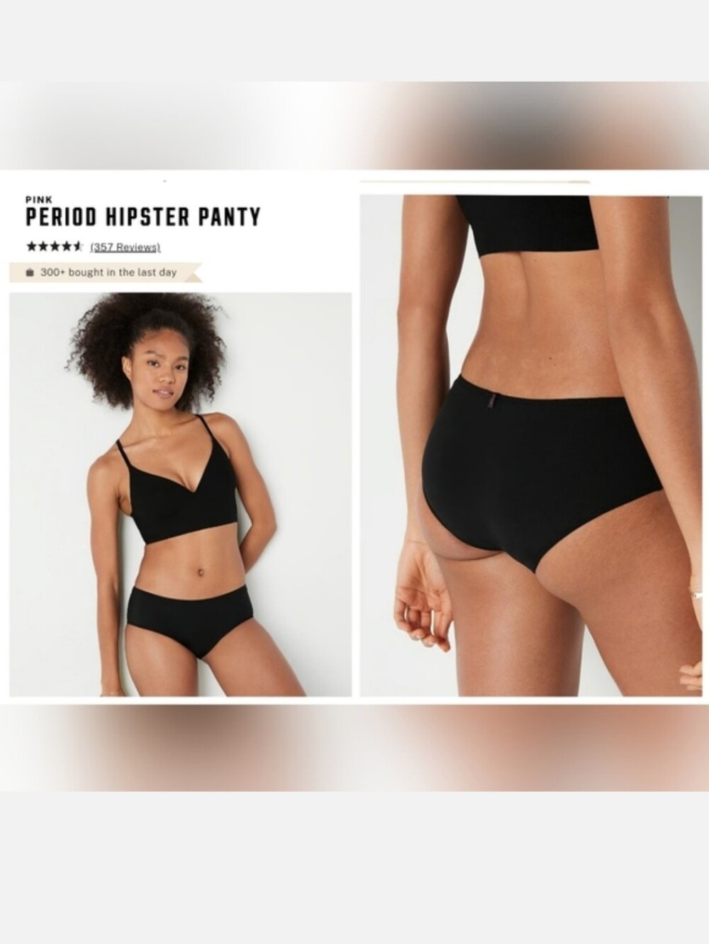 Victoria's secret pink period hipster panty SMALL BLACK